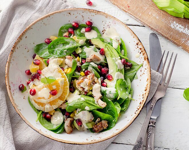 Dishes with vegetables and fruits